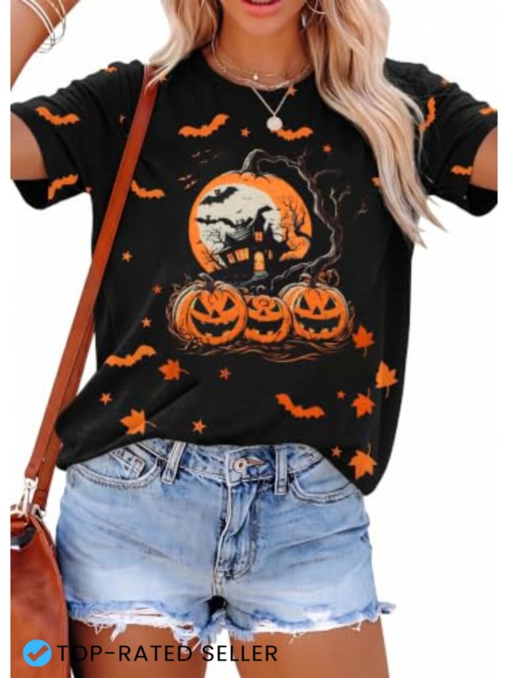 Cute Pumpkin Ghost Graphic Tee Spooky Halloween Women's T-Shirt